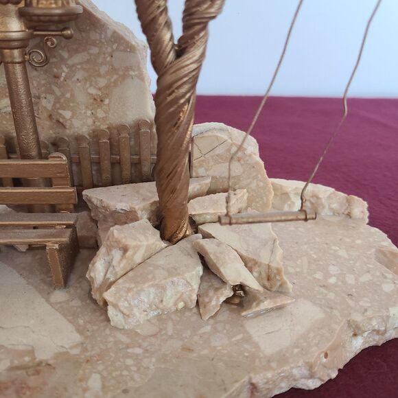 Unique Artisan GW Sanders Stone & Wire Double Tree Sculpture on Marble OOAK 1998 - Picture 5 of 10